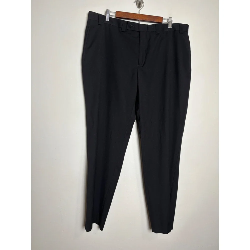 Calvin Klein Mens Dress Pants 40 x 30 Black Flat Front Trousers Business Formal